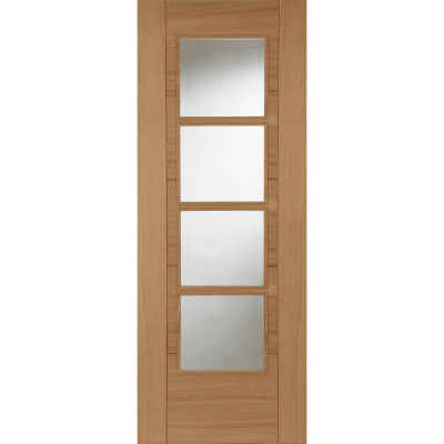Internal Oak ISEO Central 4 Light (CLEAR GLASS) Quarter Cut Pre-Finished FD30 44mm Solid Core Fire Door