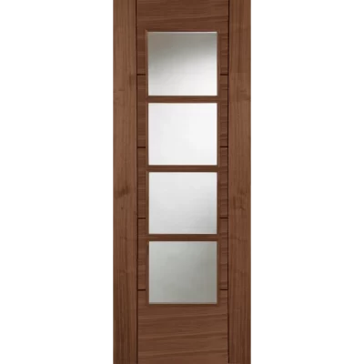 Internal Walnut ISEO 4 Light (CLEAR BEVELLED GLASS) Pre-Finished Semi Solid Core Door