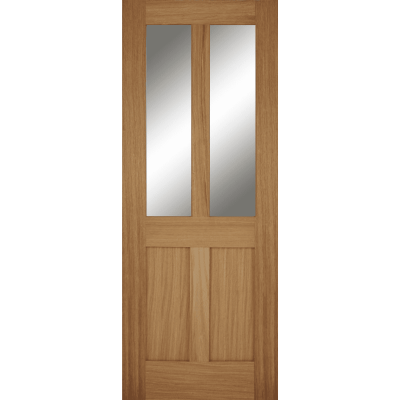 Internal Oak Bristol 2 Panel 2 Light (CLEAR GLASS) Un-Finished FD30 44mm Fire Door