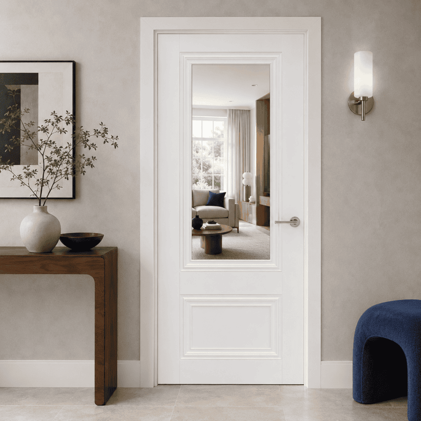 Internal White Laminate Lyon 1 Light 1 Panel (CLEAR GLASS) Pre-Finished Semi-Solid Core Door - Image 2