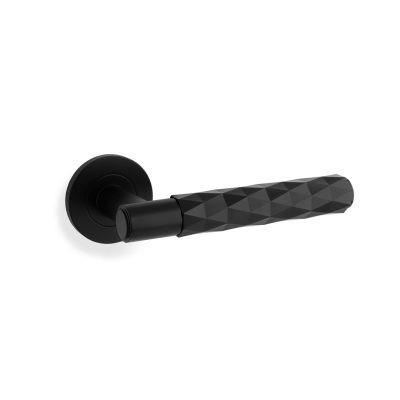 Diamond Cut Spitfire Lever on Round Rose Black